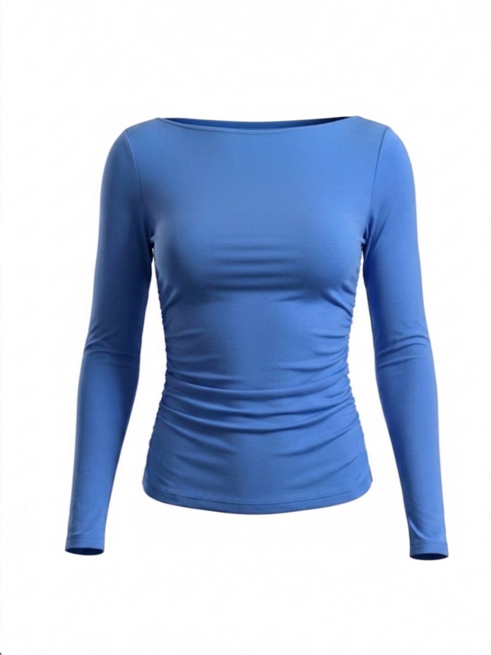 Fitted Straight Neck Long-Sleeve Shirt in Ocean Blue NWOT